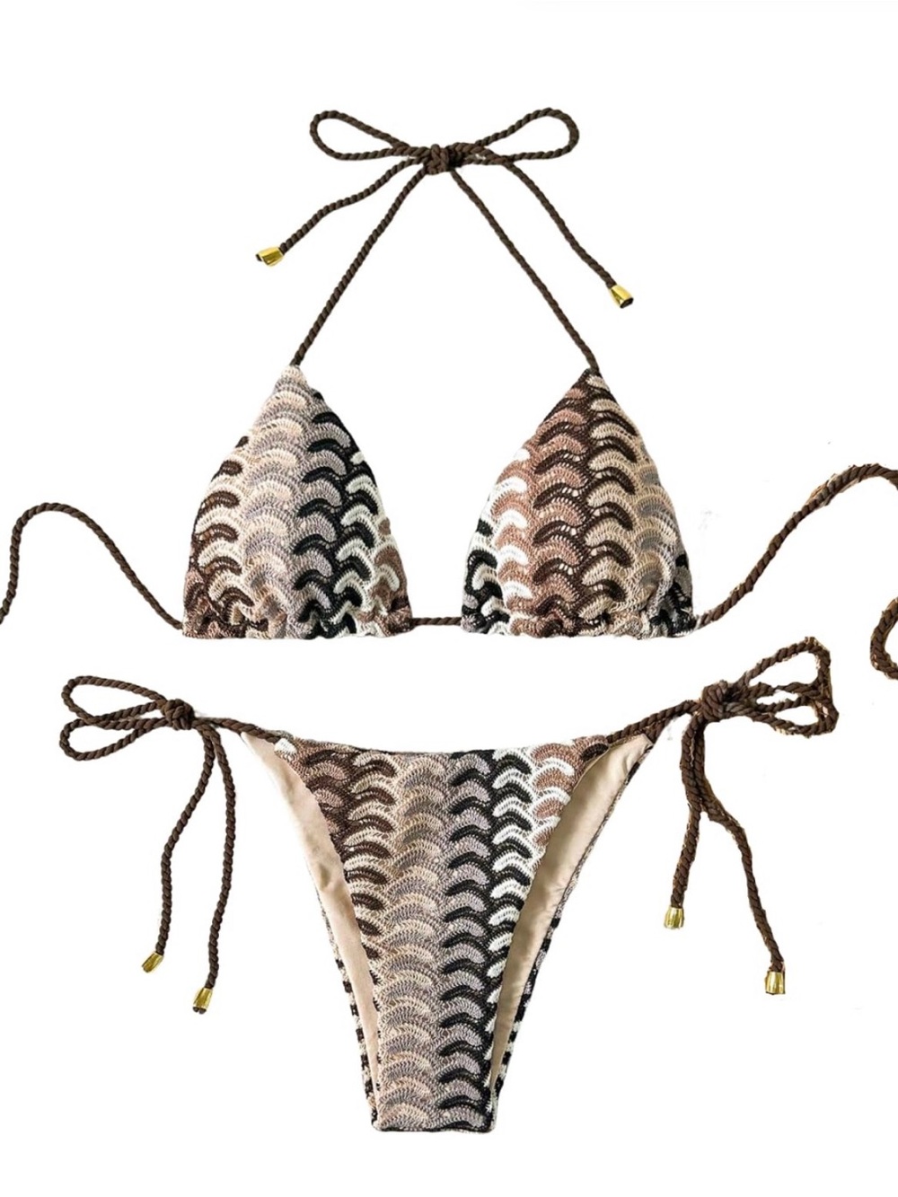 Zaful Neutral Scallop Wave Triangle Swim Set - Picture 2 of 3